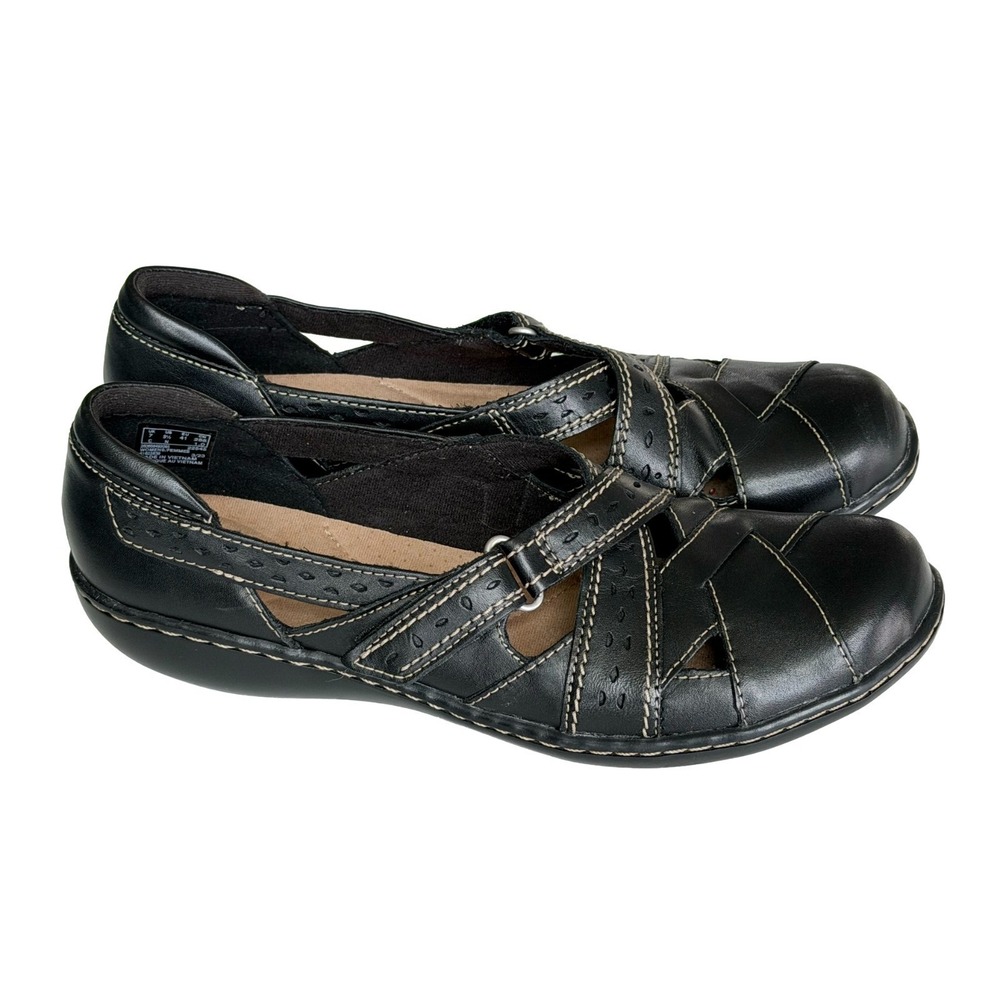 Clarks Ashland Spin Q Leather Mary Jane Loafer Women's 9.5 Black Trouser Shoes